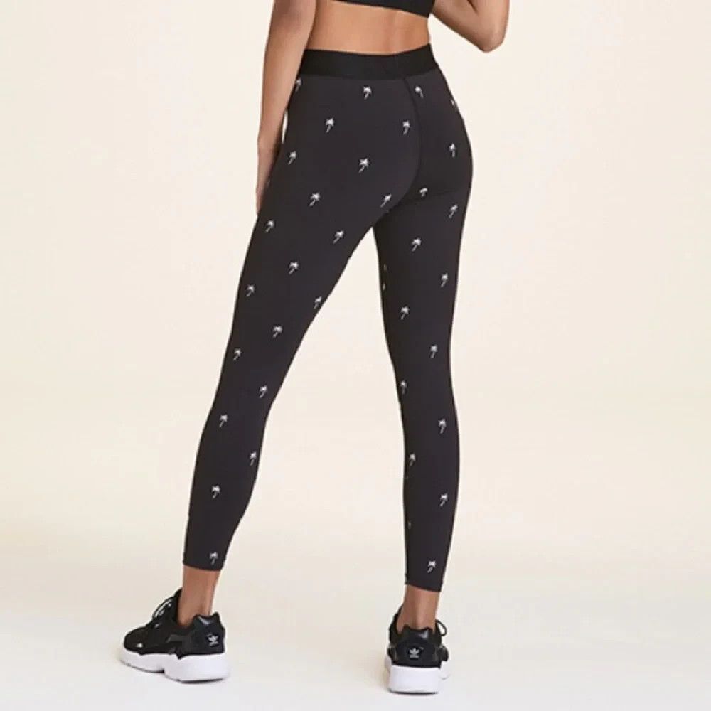 Alala Base Tight Leggings Palm Tree Print Embroidered Stretch Black Size XS